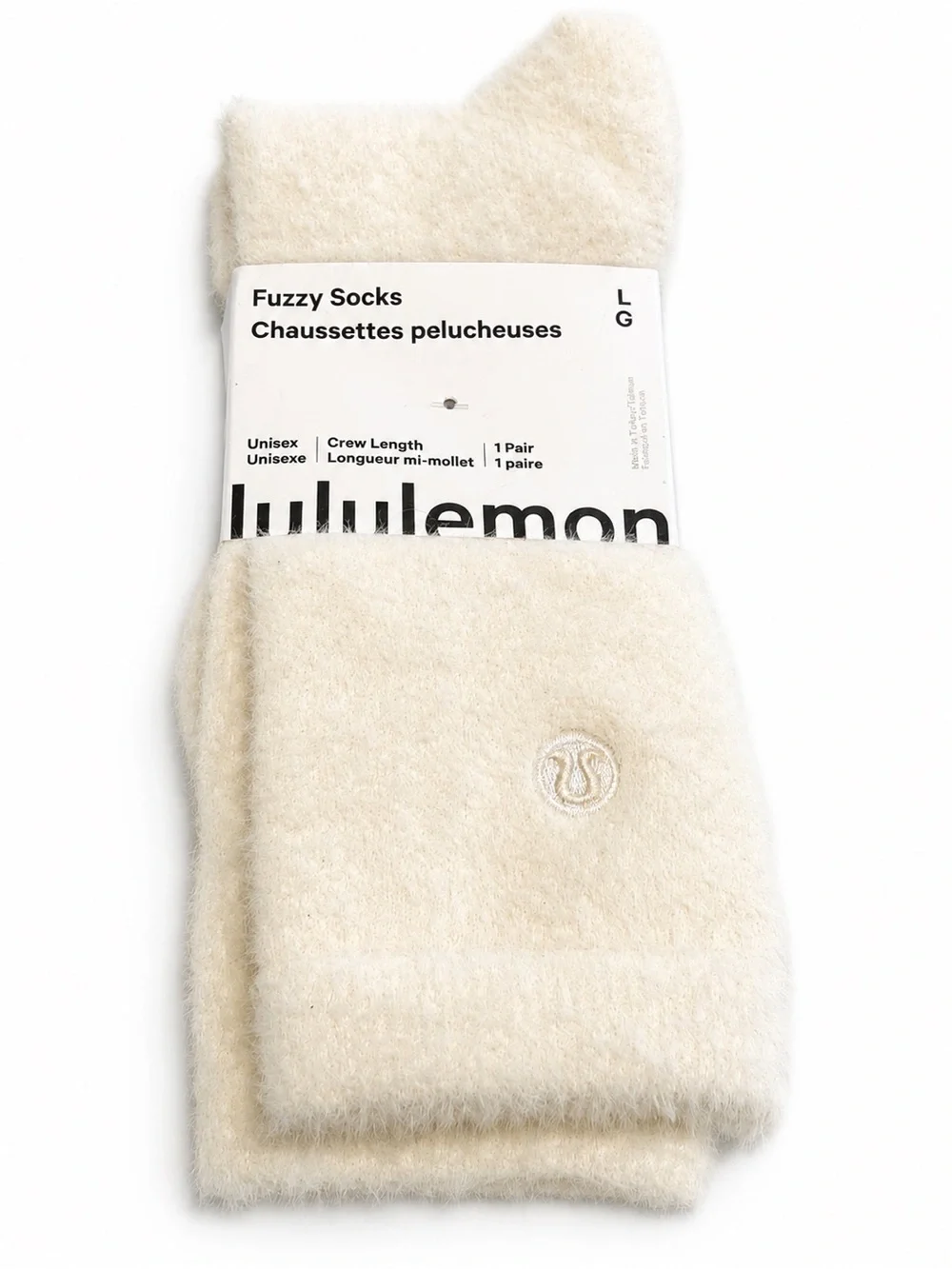 NWT Lululemon Fuzzy Crew Length Socks Ivory Size L